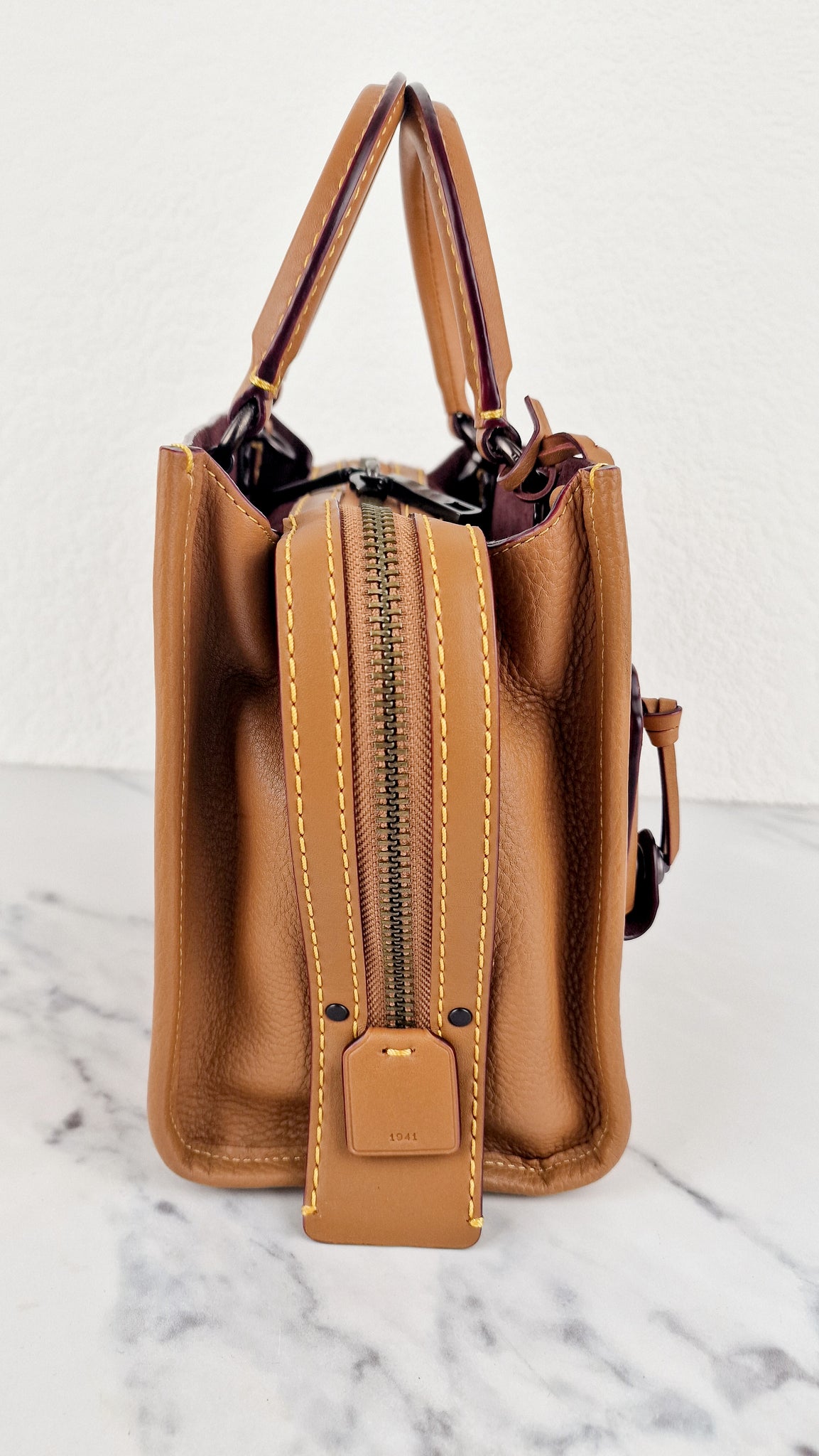 Coach 1941 Rogue 25 Light Saddle Brown Leather Burgundy Suede