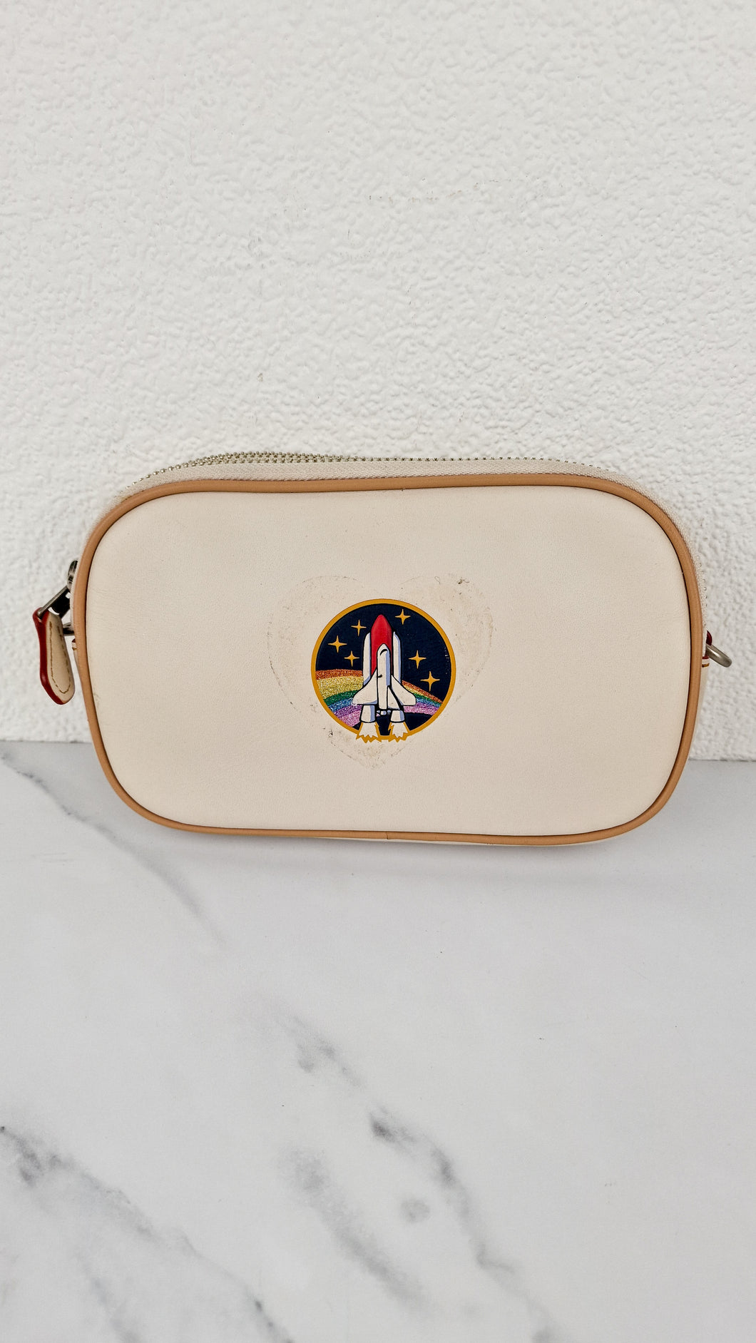 Coach Camera Bag with Nasa Space Rocket Patch in Chalk Smooth Leather Clutch - Coach 10851