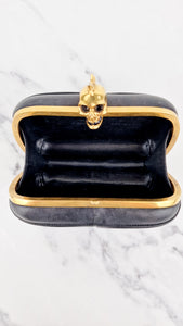 Alexander McQueen Mohawk Skull Box Clutch Black Leather and Swarovski Crystals 000926