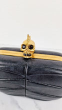 Load image into Gallery viewer, Alexander McQueen Mohawk Skull Box Clutch Black Leather and Swarovski Crystals 000926
