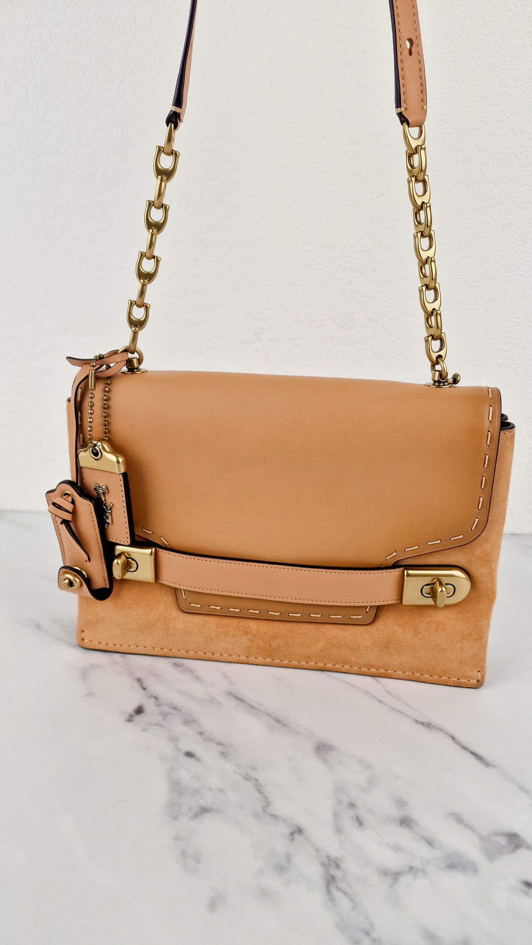 Coach 1941 Swagger Crossbody in Apricot Sand Orange Suede & Smooth Leather Melon - Clutch Shoulder Bag- Coach 25833