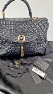 Versace Vanitas Altea Baroque Quilted Leather Black Handbag with Medusa Tassel 