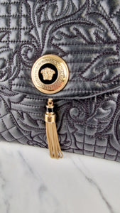 Versace Vanitas Altea Baroque Quilted Leather Black Handbag with Medusa Tassel 