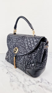 Versace Vanitas Altea Baroque Quilted Leather Black Handbag with Medusa Tassel 