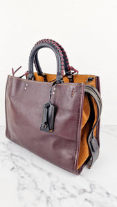 Coach 1941 Rogue 31 in Oxblood Brown Pebbled Leather with Whipstitch Handles & Light Saddle Suede Sides Colorblock Satchel Handbag - Coach 58116