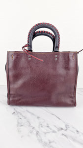 Coach 1941 Rogue 31 in Oxblood Brown Pebbled Leather with Whipstitch Handles & Light Saddle Suede Sides Colorblock Satchel Handbag - Coach 58116