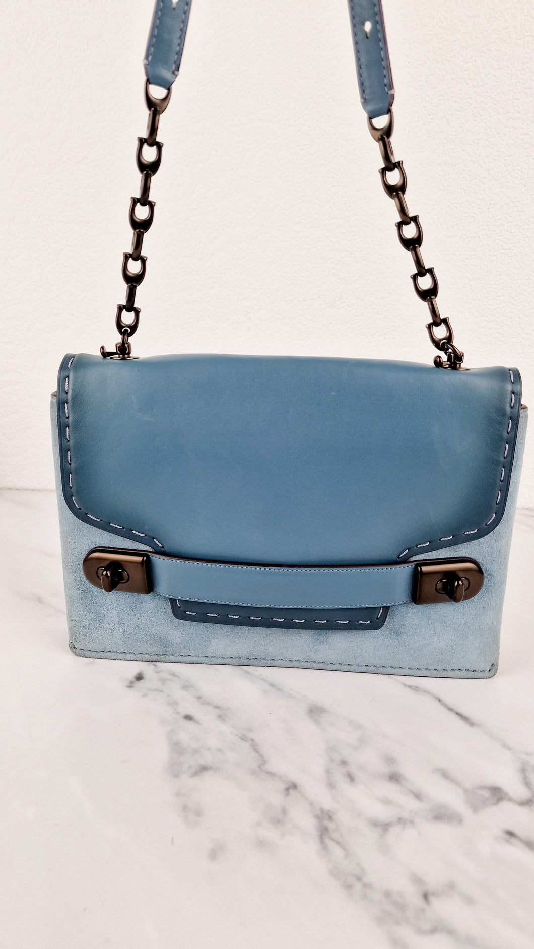 Coach 1941 Swagger Crossbody Chambray Blue Suede & Smooth Leather - Clutch Shoulder Bag Coach 25833