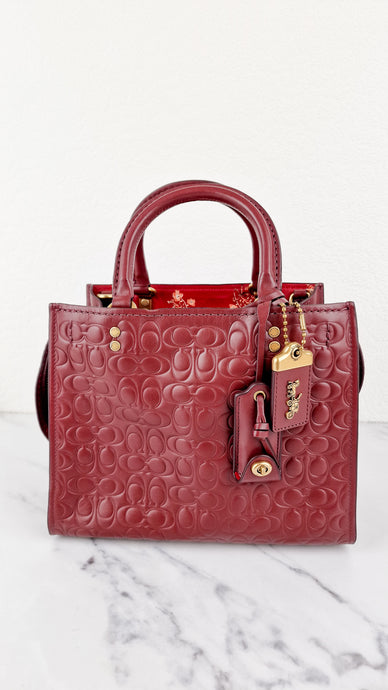 Coach Rogue 25 in Burgundy Signature Embossed Leather Floral Bow Lining - Coach 26839