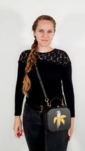 Load image into Gallery viewer, Coach x Jean-Michel Basquiat Square Bag with Banana artwork - Smooth Black Leather Crossbody Bag Handbag - Coach 6898
