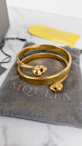 Alexander McQueen Twin Skull Bangle Bracelet Spiral Gold Tone 