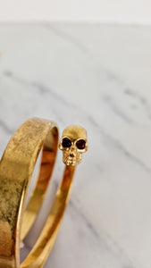 Alexander McQueen Twin Skull Bangle Bracelet Spiral Gold Tone 