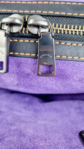 Coach 1941 Rogue 25 Tea Rose Appliqué in Black Leather & Purple Suede Handbag - Coach 21587