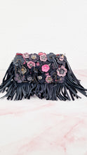 Load image into Gallery viewer, Coach 1941 Dinky With Wild Tea Roses &amp; Fringe in Black &amp; Pink - Crossbody Shoulder Bag Floral Flowers Tooled Leather Appliqué - Coach 86847
