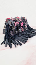 Load image into Gallery viewer, Coach 1941 Dinky With Wild Tea Roses &amp; Fringe in Black &amp; Pink - Crossbody Shoulder Bag Floral Flowers Tooled Leather Appliqué - Coach 86847
