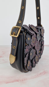 Coach 1941 Saddle 23 Bag in Black & Burgundy Tea Roses Appliqué Crossbody Shoulder Bag - Coach 38195