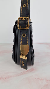 Coach 1941 Saddle 23 Bag in Black & Burgundy Tea Roses Appliqué Crossbody Shoulder Bag - Coach 38195