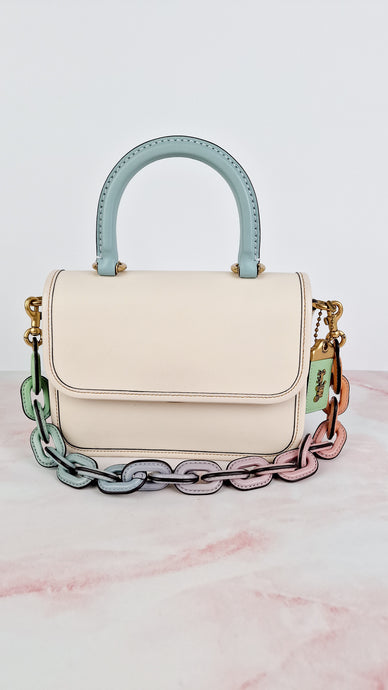 Coach 1941 Rogue Tophandle in Chalk Smooth Leather With Pastel Leather Chain Link Strap Handbag - Coach CA087