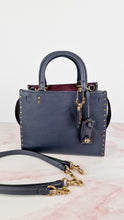 Load image into Gallery viewer, Coach 1941 Rogue 25 in Midnight Navy Blue with Border Rivets and Tea Rose Studs Shoulder Bag Handbag in Pebble Leather - Coach 30456
