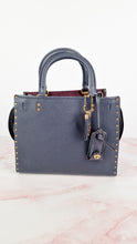 Load image into Gallery viewer, Coach 1941 Rogue 25 in Midnight Navy Blue with Border Rivets and Tea Rose Studs Shoulder Bag Handbag in Pebble Leather - Coach 30456
