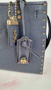 Coach 1941 Rogue 25 in Midnight Navy Blue with Border Rivets and Tea Rose Studs Shoulder Bag Handbag in Pebble Leather - Coach 30456