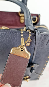 Coach 1941 Rogue 25 in Midnight Navy Blue with Border Rivets and Tea Rose Studs Shoulder Bag Handbag in Pebble Leather - Coach 30456