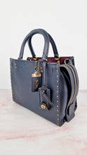 Load image into Gallery viewer, Coach 1941 Rogue 25 in Midnight Navy Blue with Border Rivets and Tea Rose Studs Shoulder Bag Handbag in Pebble Leather - Coach 30456
