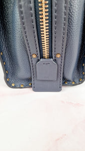 Coach 1941 Rogue 25 in Midnight Navy Blue with Border Rivets and Tea Rose Studs Shoulder Bag Handbag in Pebble Leather - Coach 30456