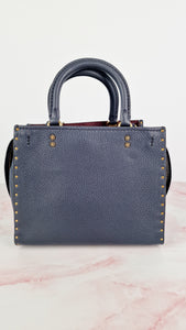 Coach 1941 Rogue 25 in Midnight Navy Blue with Border Rivets and Tea Rose Studs Shoulder Bag Handbag in Pebble Leather - Coach 30456