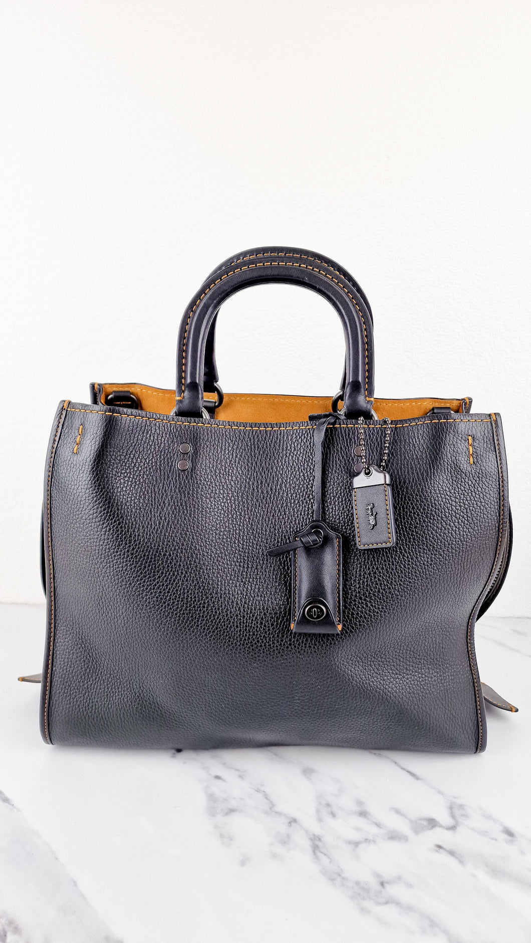 Coach 1941 Rogue 36 Bag in Black Pebble Leather with Honey Suede -  Coach 54556 - Classic Handbag