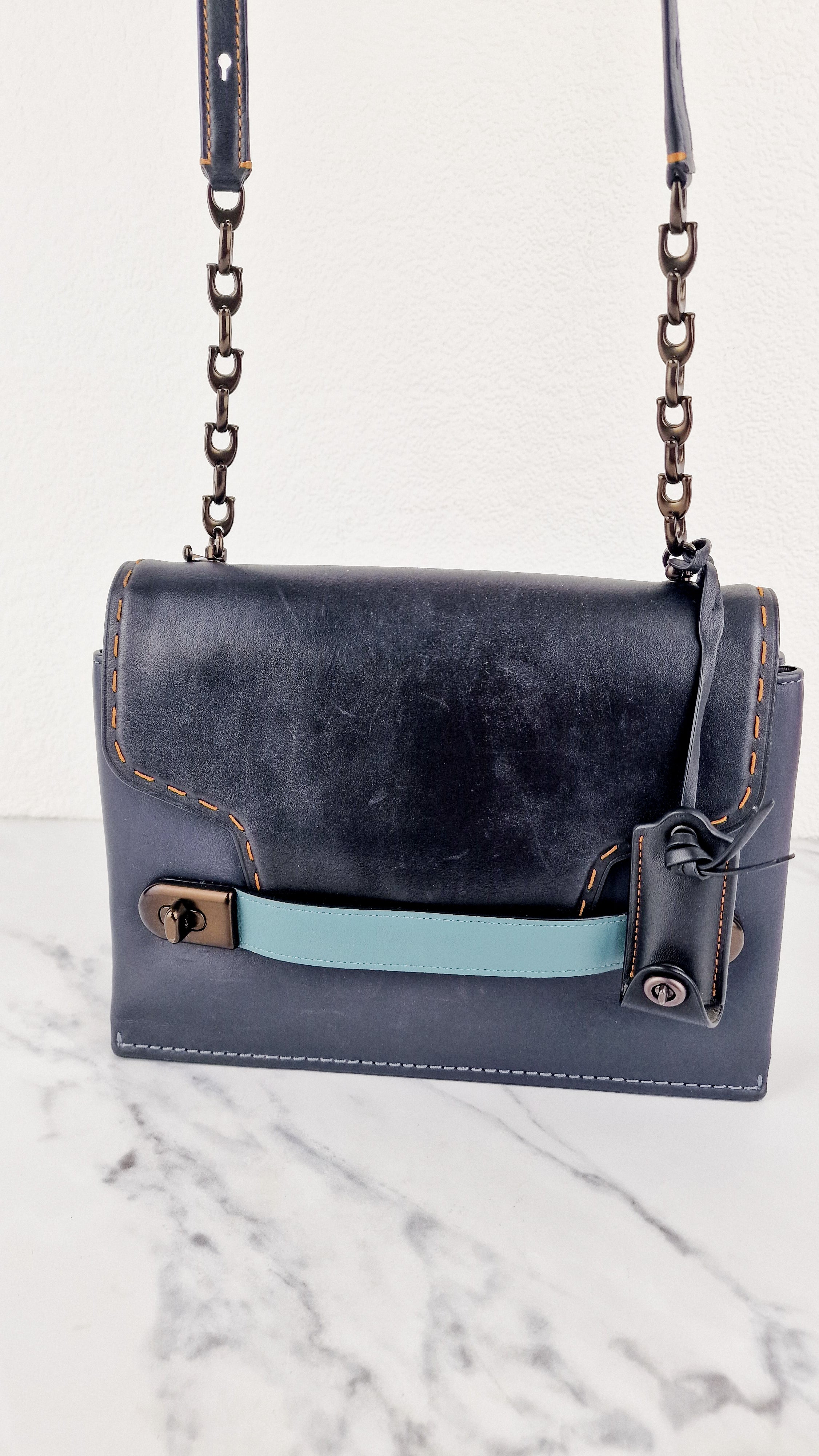 Coach 1941 Swagger Crossbody in Dark Blue Colorblock Smooth Leather Essex Fashion House