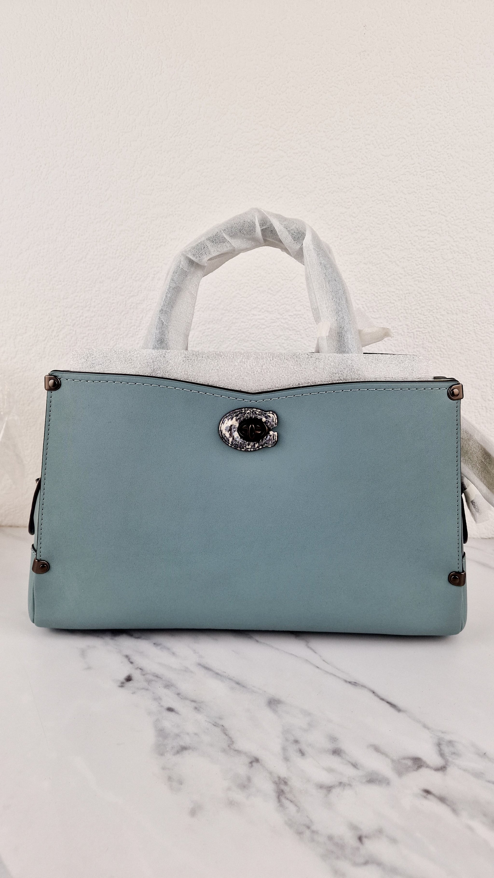 NEW hotsell with Tags COACH Seafoam/Silver Purse with Strap and Handles