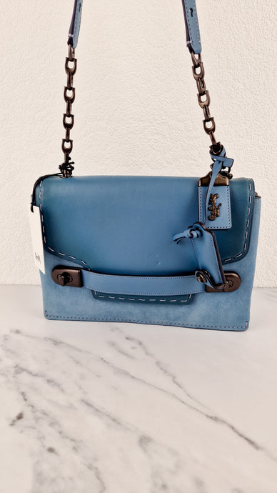 Coach 1941 Swagger Crossbody in Chambray Blue Suede & Smooth Leather - Clutch Shoulder Bag- Coach 25833