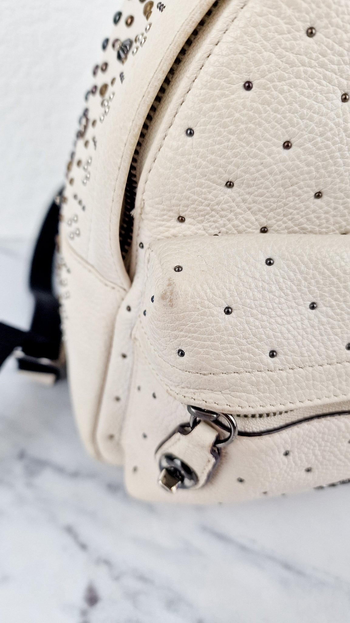 Coach Mini Campus Backpack in Chalk White Pebble Leather with Bandana – Essex Fashion House