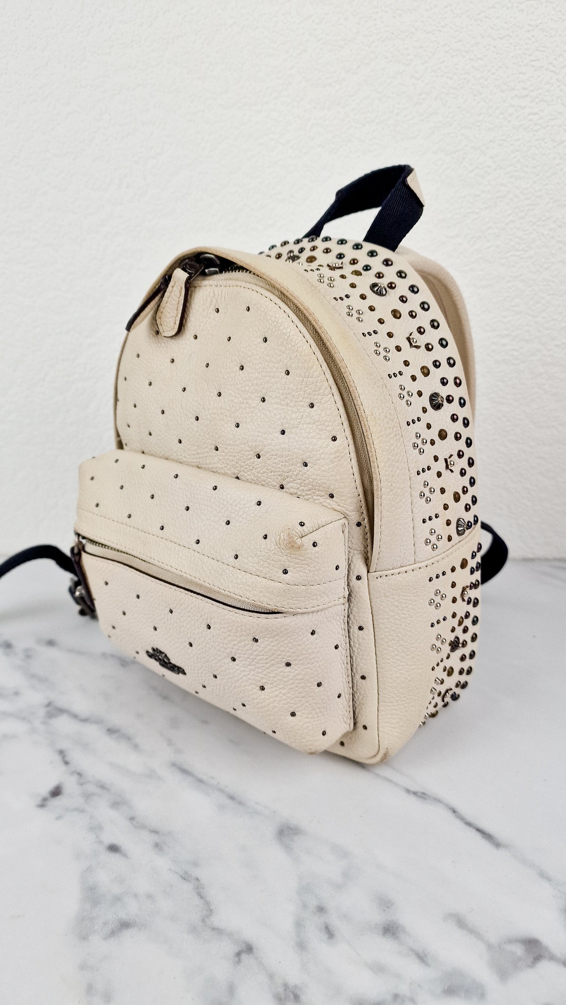 Coach Mini Campus Backpack in Chalk White Pebble Leather with Bandana – Essex Fashion House