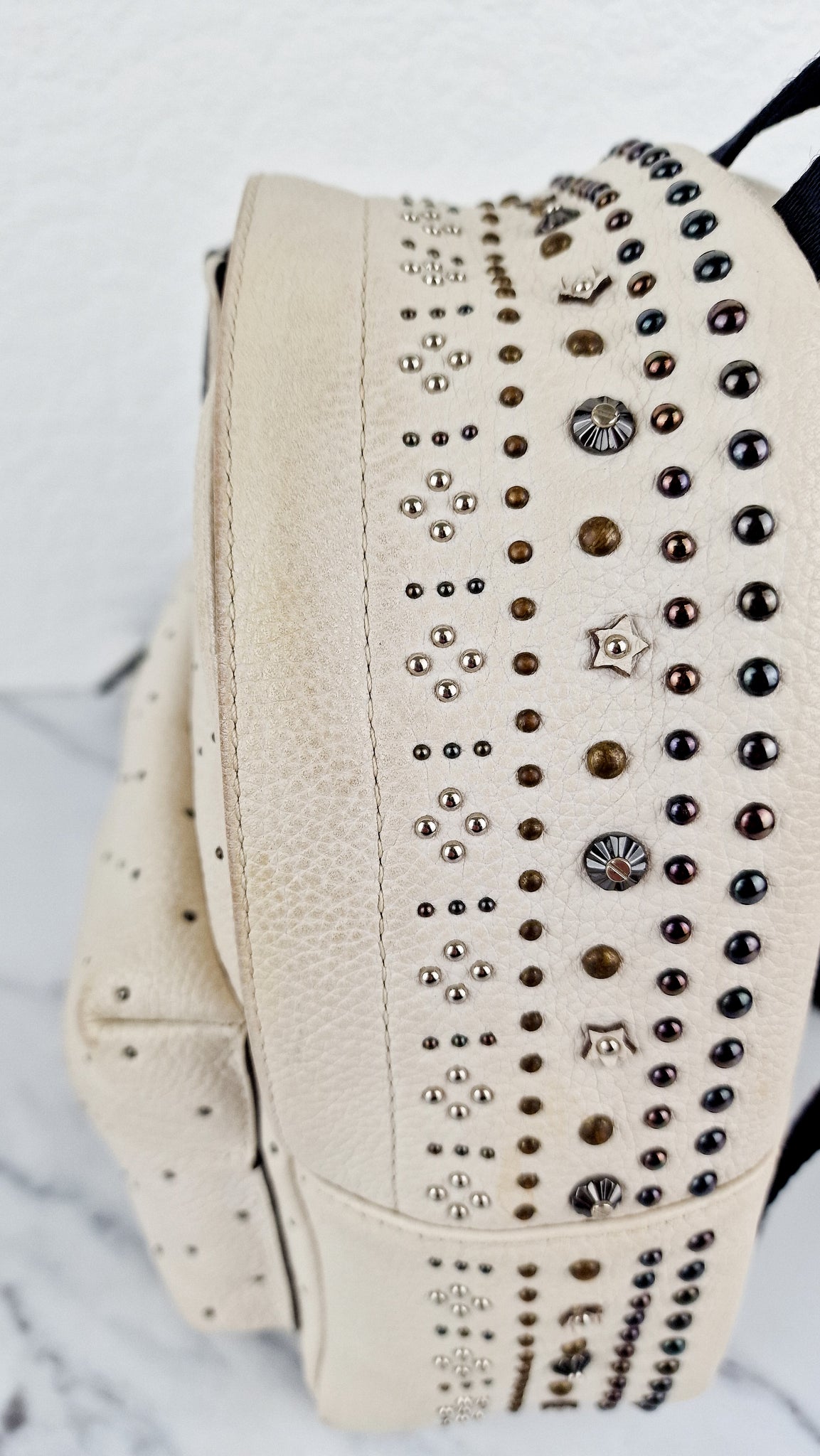 coach campus backpack with rivets rose Coach Mini Campus Backpack in Chalk White Pebble Leather with Bandana – Essex Fashion House