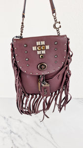 Coach 1941 Fringe Saddle Bag Pyramid Rivets in Oxblood Smooth Leather & Ram Charm - Coach 48617