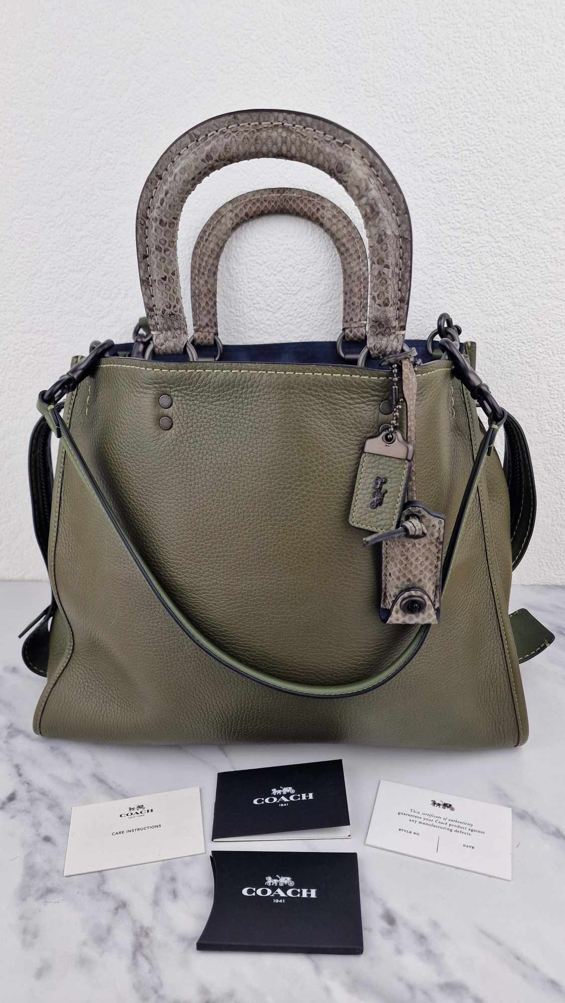 Coach 1941 Rogue 36 in Army Green Olive with Genuine Snakeskin