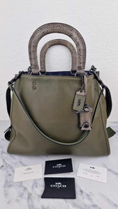 Coach 1941 Rogue 36 in Army Green Olive with Genuine Snakeskin Handles - Shoulder Bag Handbag - Coach 58965