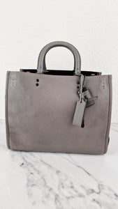 Coach 1941 Rogue 31 in Heather Grey Pebbled Leather with Oxblood Suede Sides Colorblock Satchel Handbag - Coach 23755