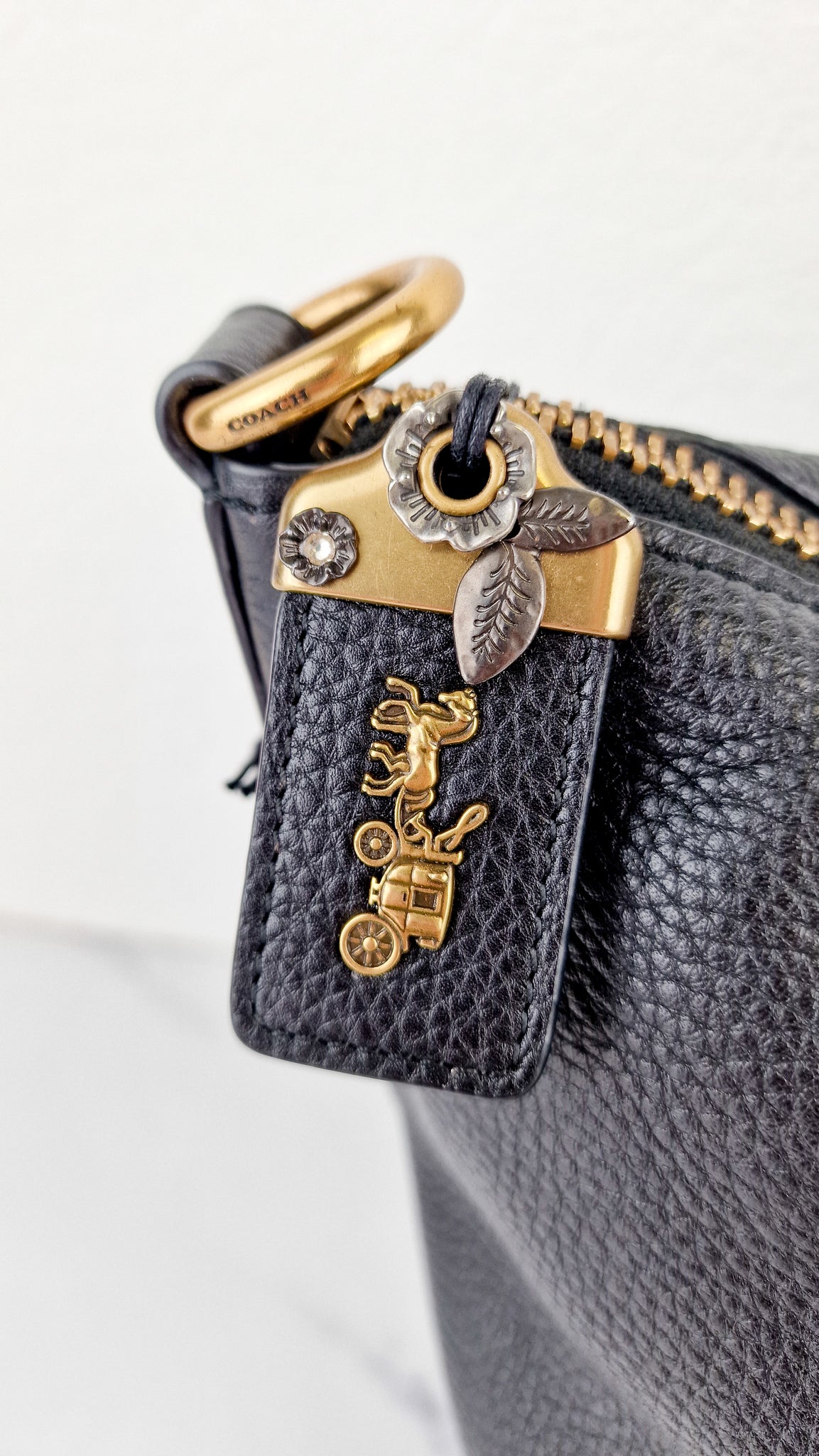 Coach 1941 Duffle Bag with Border Rivets in Black Pebble Leather with – Essex Fashion House