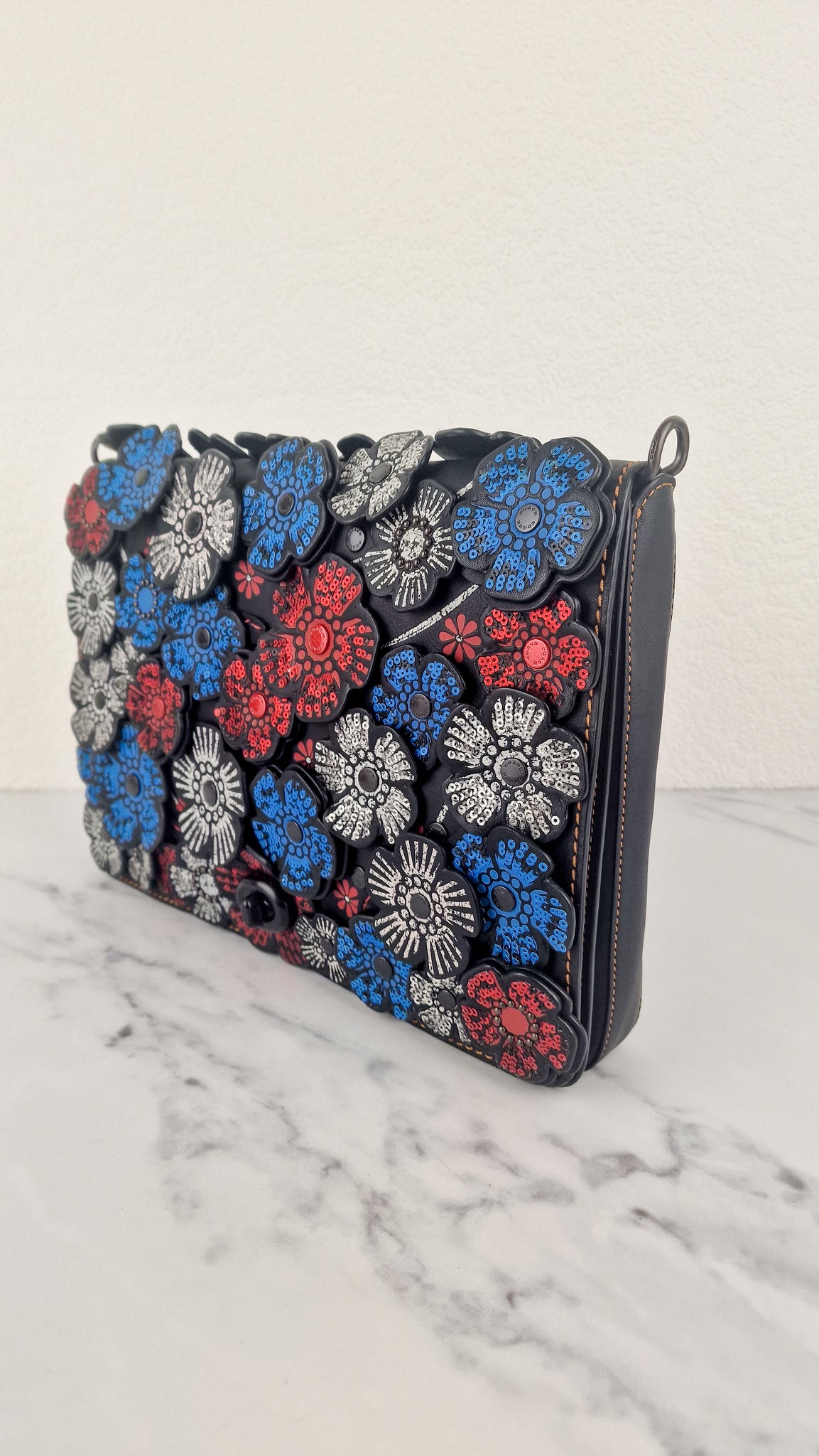 blue red leather coach backpack Coach Dinky 32 Tea Roses Blue & Red 1941 Black Leather Crossbody Shoul – Essex Fashion House