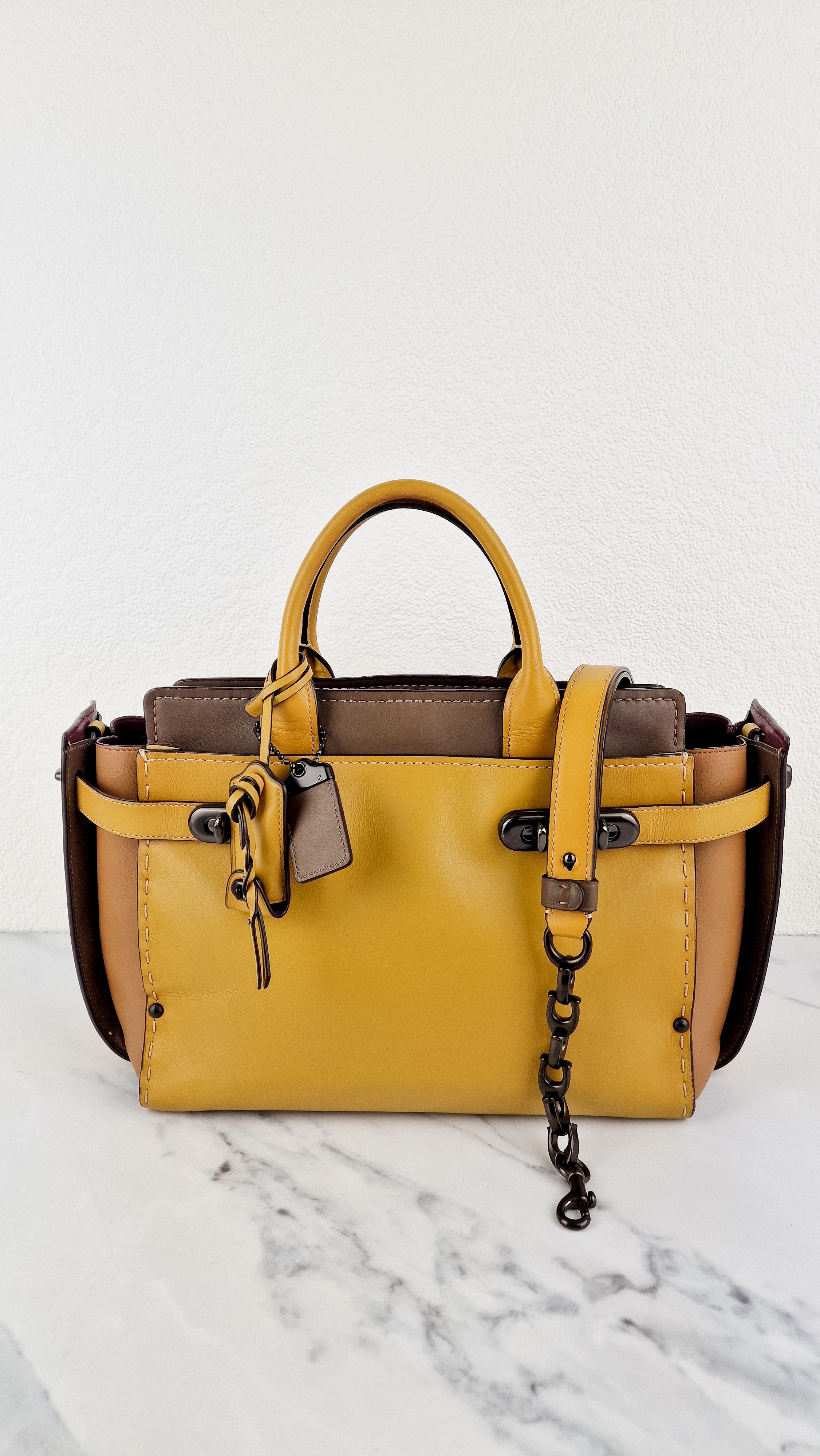 Coach 1941 Double Swagger Flax Yellow Handbag C Chain Strap