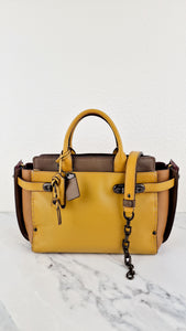 Coach 1941 Double Swagger Flax Yellow Handbag C Chain Strap Leather Bag - Coach 25831
