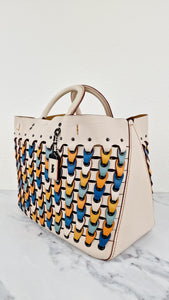 Coach 1941 Rogue Tote Bag With Links in Chalk Smooth Leather Blue, Yellow Colorblock Handbag Coach 10496