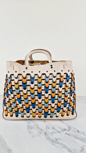 Coach 1941 Rogue Tote Bag With Links in Chalk Smooth Leather Blue, Yellow Colorblock Handbag Coach 10496