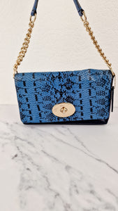 Coach Crosstown Crossbody Bag in Blue Snake Embossed Leather With Chain Detail & Turnlock