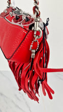 Load image into Gallery viewer, Coach 1941 Dinkier in Vermillion Red with Wild Tea Roses Studs &amp; Fringes - Crossbody Bag Clutch Mini Dinky - Coach 86852
