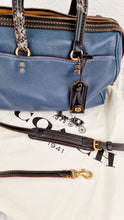 Load image into Gallery viewer, RARE Coach 1941 Rogue Satchel in Dark Denim with Colorblock Patchwork Snakeskin Handles - Barrel Bag - Coach 58690
