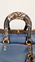 Load image into Gallery viewer, RARE Coach 1941 Rogue Satchel in Dark Denim with Colorblock Patchwork Snakeskin Handles - Barrel Bag - Coach 58690
