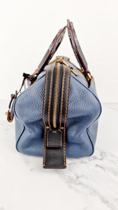 RARE Coach 1941 Rogue Satchel in Dark Denim with Colorblock Patchwork Snakeskin Handles - Barrel Bag - Coach 58690